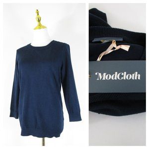Modcloth Womens Solid Navy Button Shoulder Pullover Sweater Size M NWT